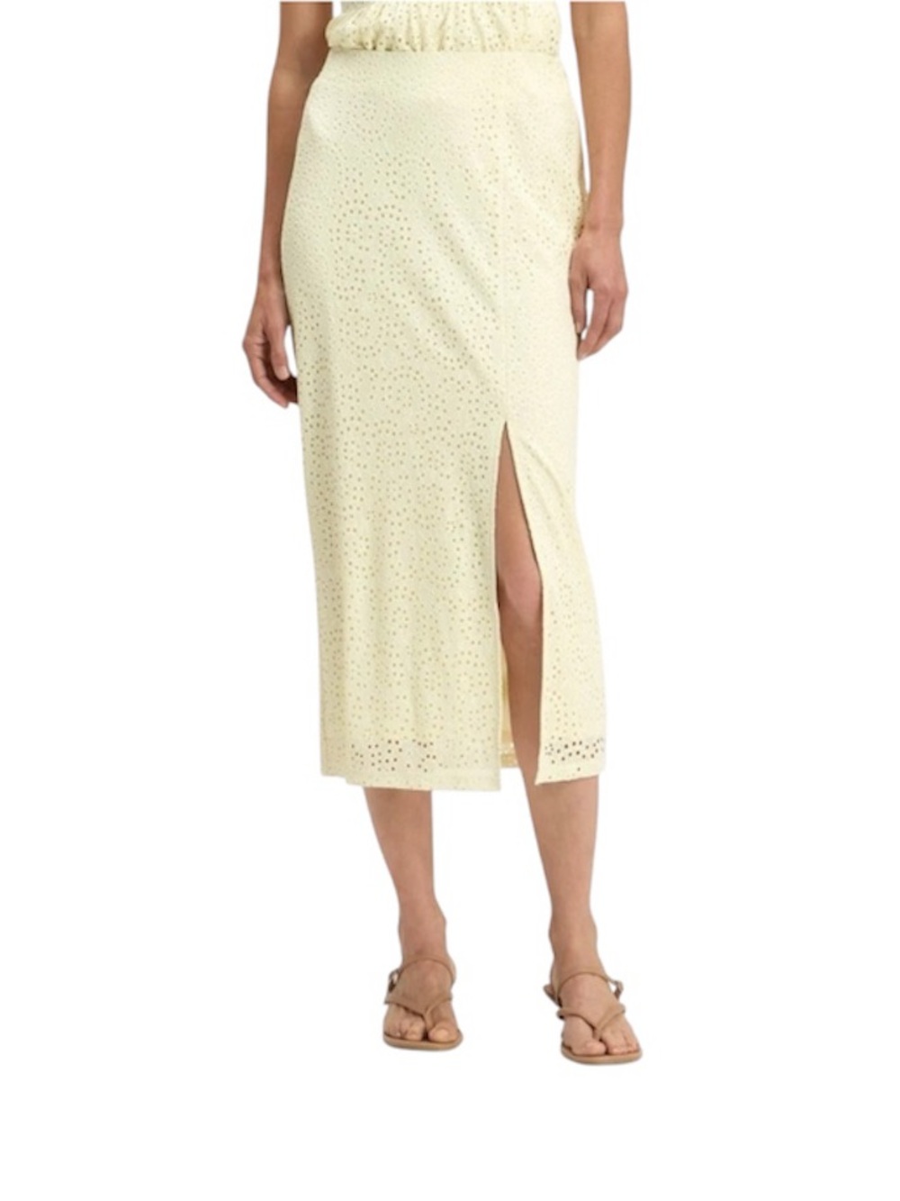 a new day Cream Eyelet Midi Skirt with Front Slit